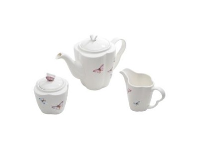 Conjunto Bule, Açucareiro e Leiteira Porcelana Borboleta Wolff Conjunto Bule, Açucareiro e Leiteira Porcelana Borboleta Wolff